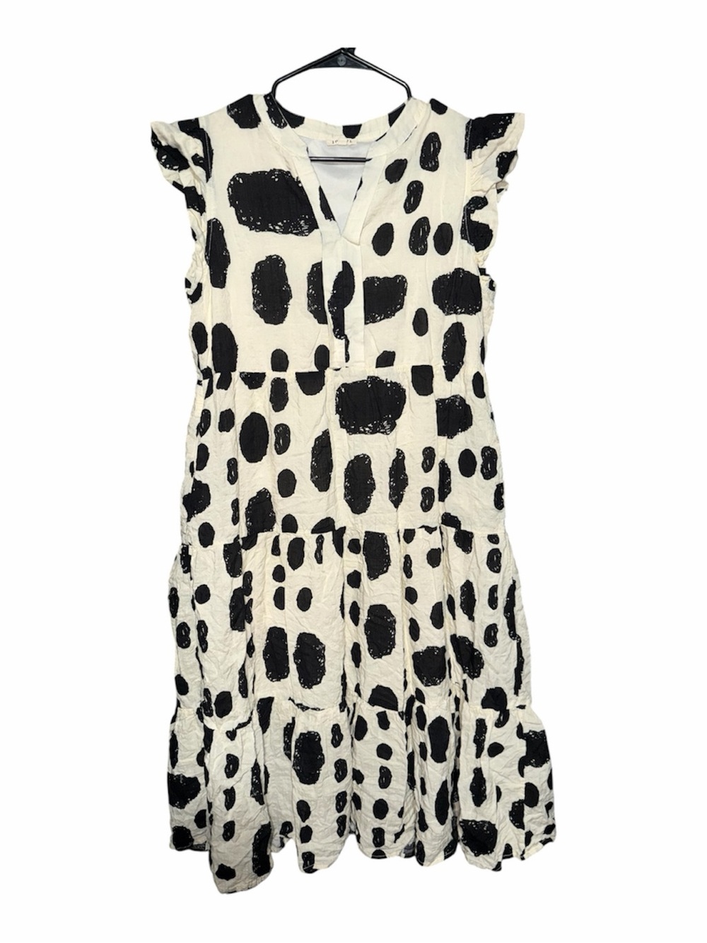 JODIFL Black & White Polka Tiered Casual Dress
